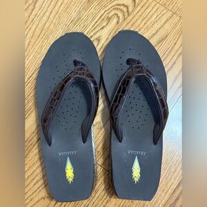 Volatile Brown platform croc texture sandals